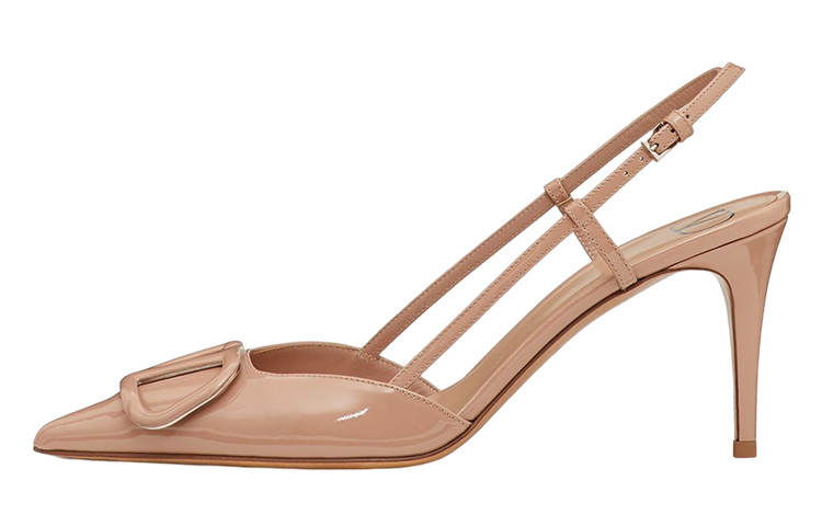 Valentino Vlogo Patent Leather Slim Heel High Heels 8cm Women's Cinnamon Pink