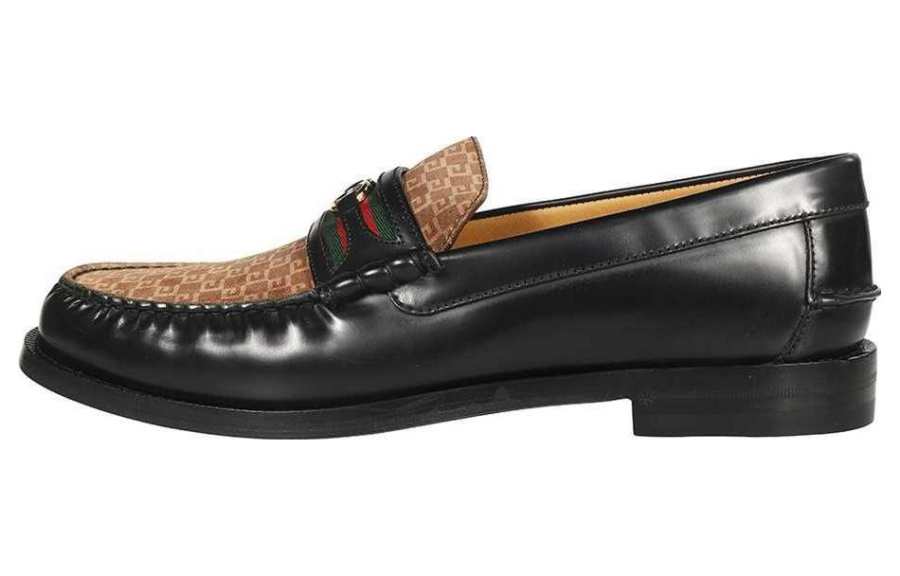 GUCCI GUCCI Interlocking Leather Loafers Men's Black