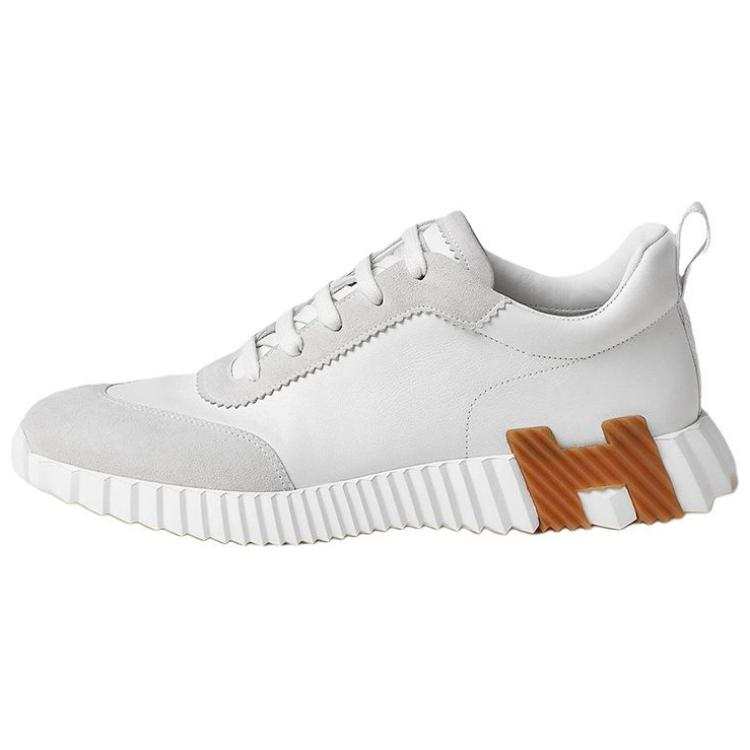 HERMES Leather Lace Up Cushioning Low top Sports Casual Shoes Women's Gray White