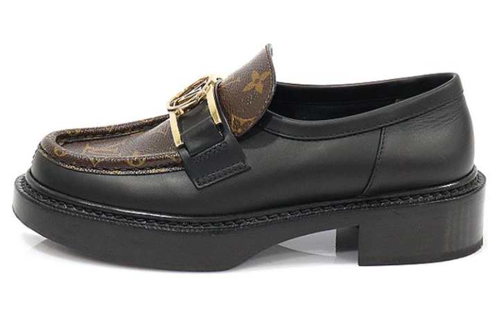 LOUIS VUITTON LOUIS VUITTON Academy Loafers 'Black With Brown Monogram And Gold Plate' Women's