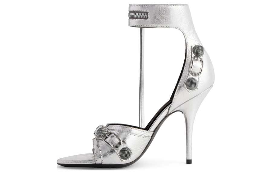Balenciaga Cagole Leather One Strap Sandals 11cm Women's Silver