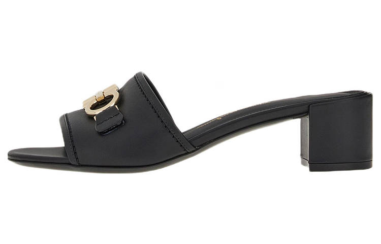 FERRAGAMO Gancini High Heel Slide Slippers Women's Black