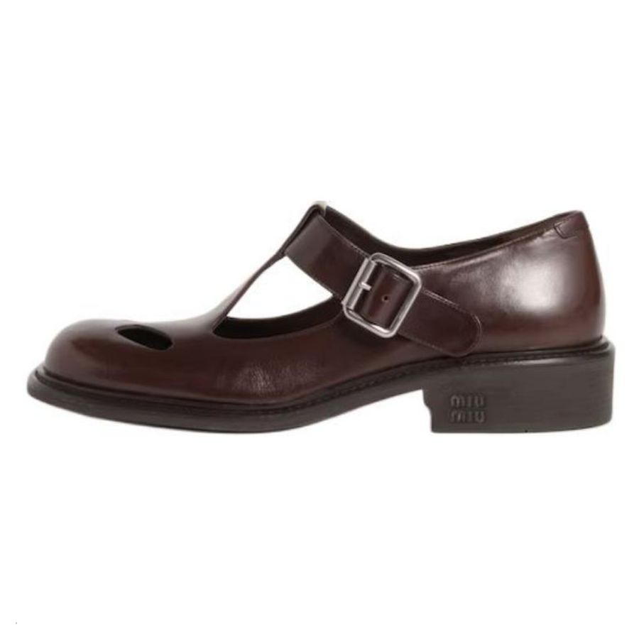 MIU MIU Chunky Heel Mary Jane Shoes 3cm Women's Brown