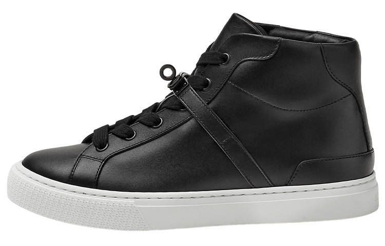 HERMES Daydream Leather High top Stylish Skateboarding Shoes Women's Black