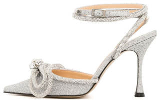 MACH & MACH Bow Embellished Ankle Strap Pumps