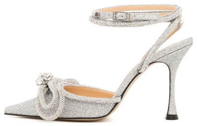 MACH & MACH Bow Embellished Ankle Strap Pumps
