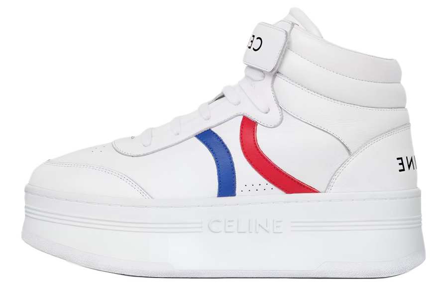 CELINE Block Leather Mid top Stylish Skateboarding Shoes Women's White