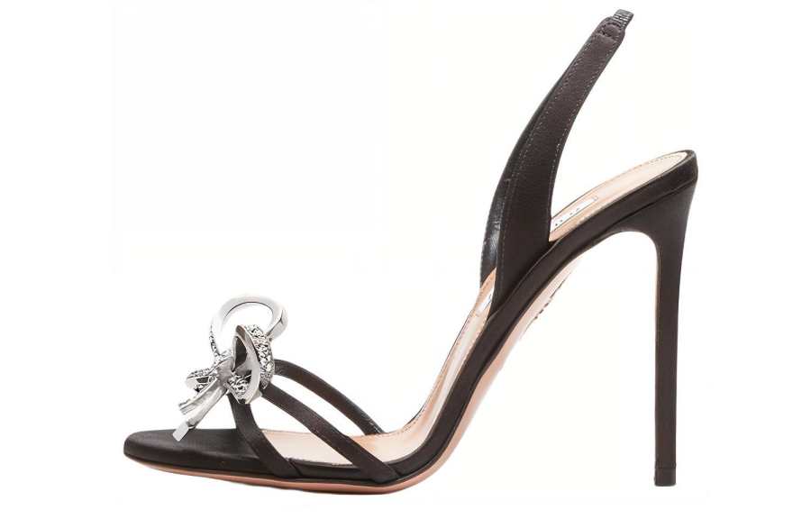 AQUAZZURA Satin Slim Heel One Strap Sandals 10.5 Women's Black