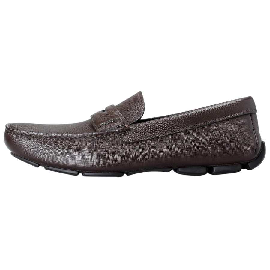 PRADA Saffiano Leather Casual Shoes Men's Dark Brown