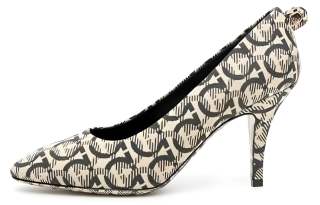 FERRAGAMO Fabric Slim Heel High Heels 8.5cm Women's Beige Black
