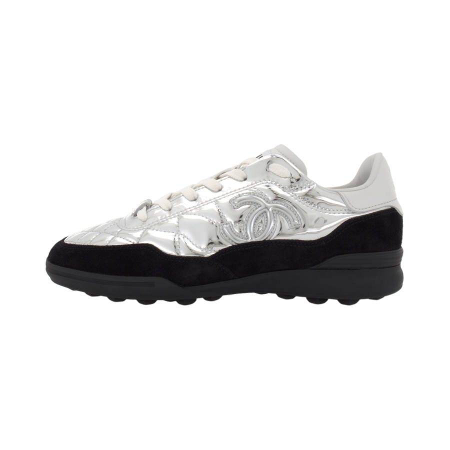 CHANEL COCO NEIGE 25N Calfskin Low top Casual Shoes Women's Silver