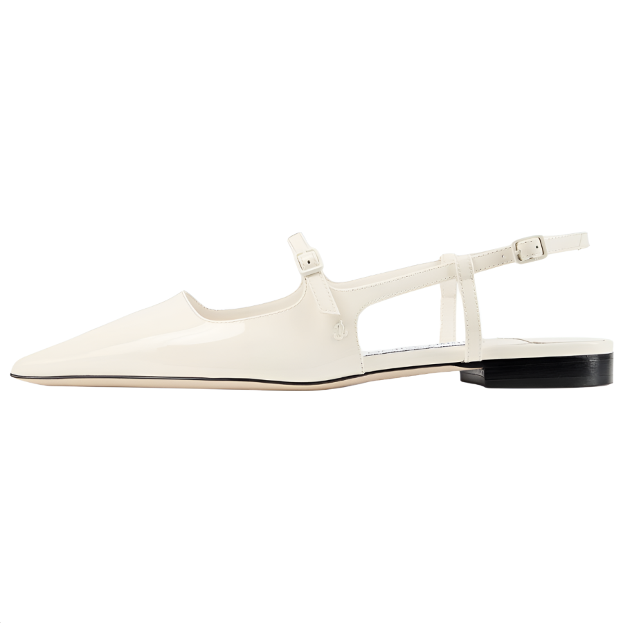 Jimmy Choo Didi Flat Latte Patent Leather Casual Shoes Women's White