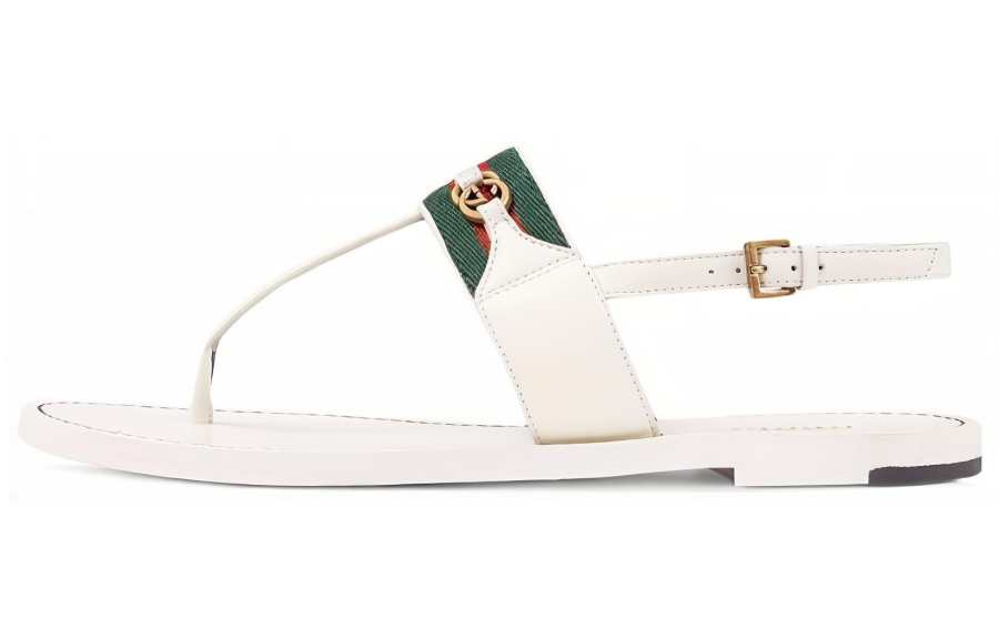 GUCCI Leather One Strap Sandals Women's White