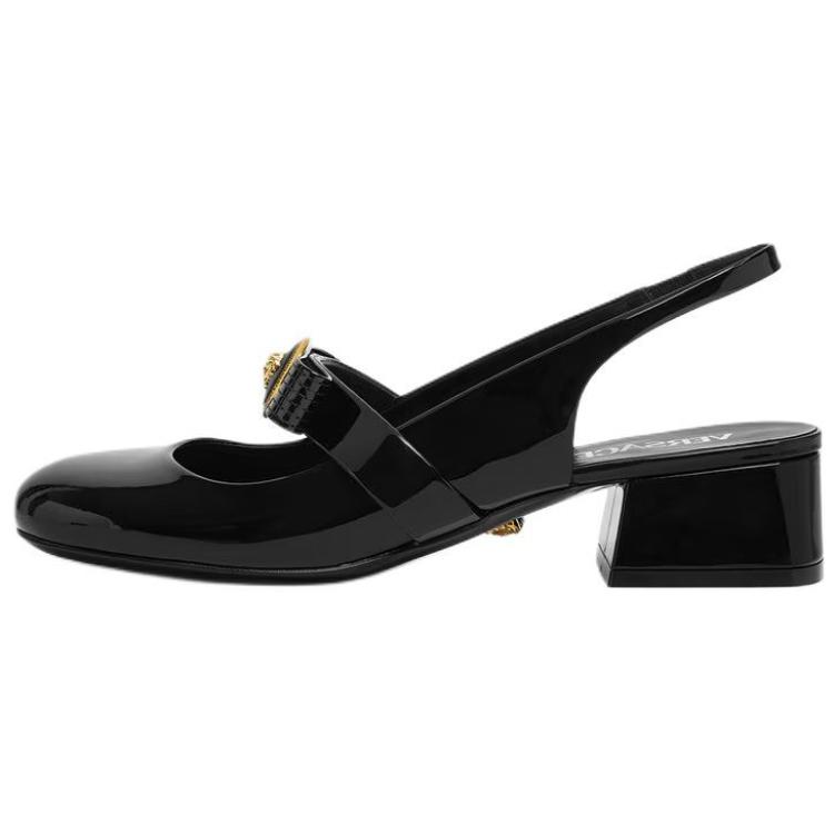 VERSACE Gianni Patent Leather Chunky Heel High Heels 3.5cm Women's Black