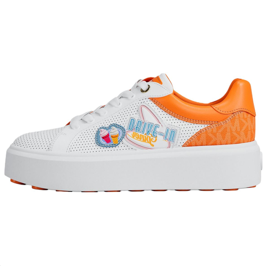 MICHAEL KORS Romey Low top Skateboard Shoes Women's White Orange