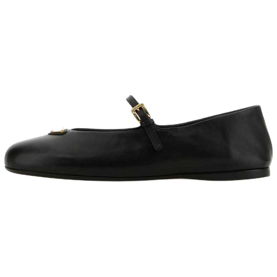 PRADA PRADA Leather Flat Mary Jane Shoes Women's Black