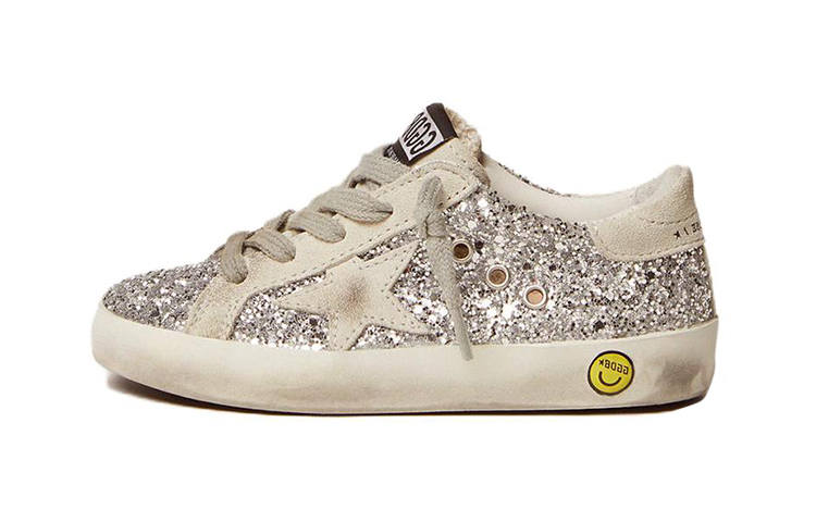 Golden Goose Super Star Slip Resistant Cushioning Low top Skateboard Shoes Silver Sequins Children Aged 3 7 Years Old