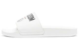 MOSCHINO Logo Print Rubber Sole Slide Slippers Men's White