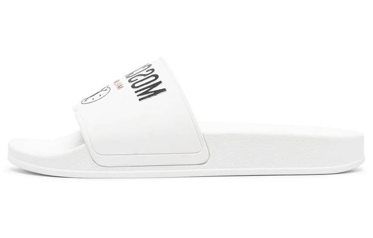 MOSCHINO Logo Print Rubber Sole Slide Slippers Men's White