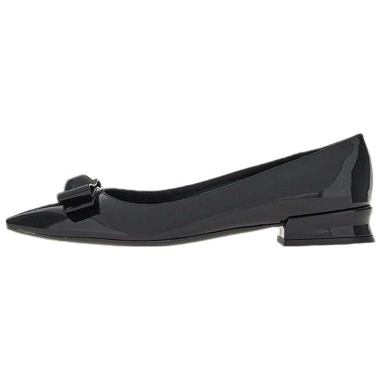 FERRAGAMO Vara Patent Leather Bowknot Flat Shoes Women's Black