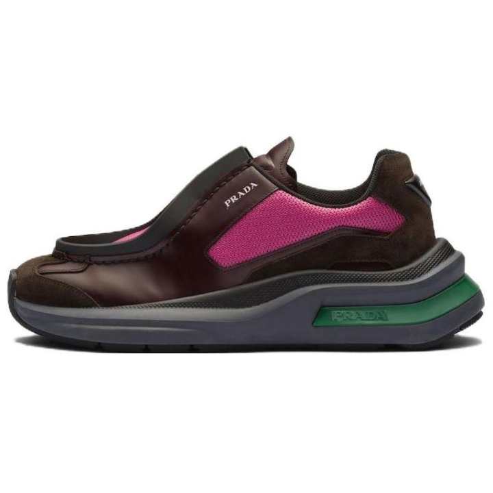 PRADA PRADA Brushed Leather Sneakers Bike Fabric Suede Garnet Peony Pink