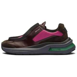 PRADA Brushed Leather Sneakers Bike Fabric Suede Garnet Peony Pink