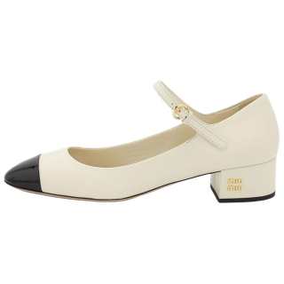 MIU MIU Leather Chunky Heel Mary Jane Shoes Women's White