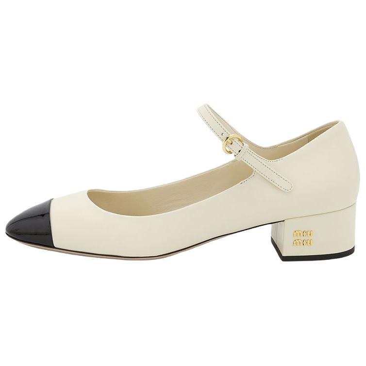 MIU MIU Leather Chunky Heel Mary Jane Shoes Women's White