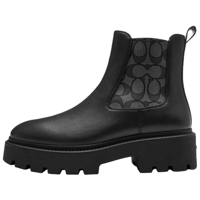 COACH Lucy Cow Split Leather Short Chelsea Boots 5CM Women's Black