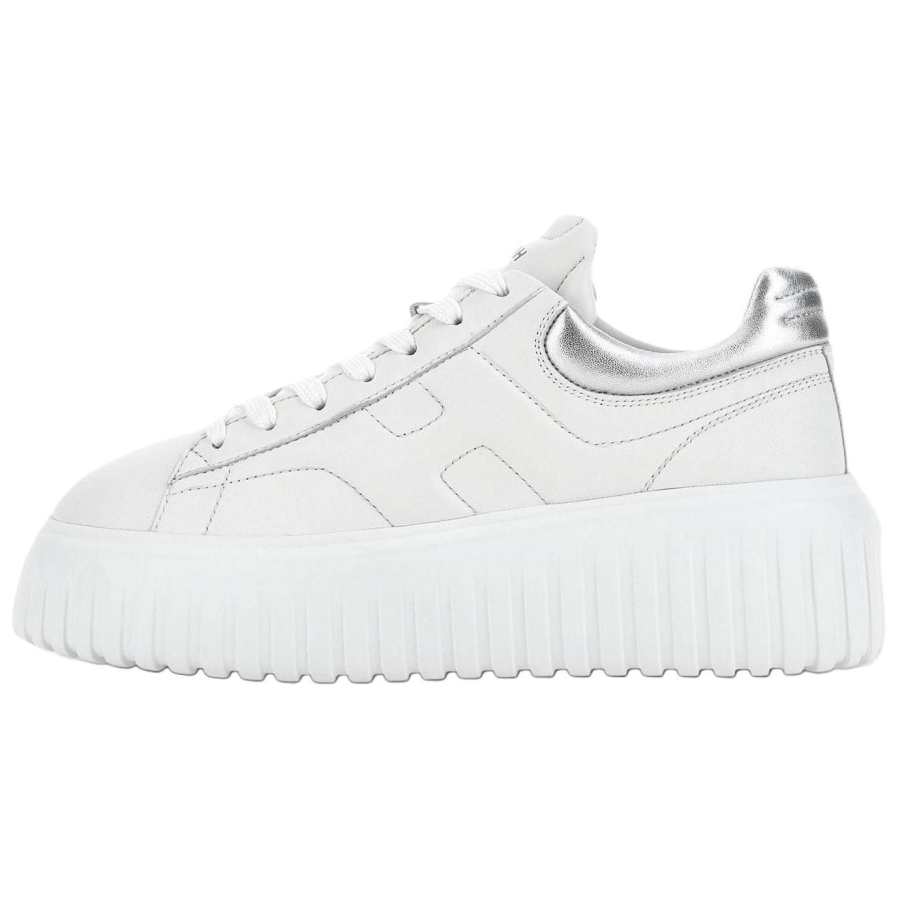 HOGAN H Stripes Leather Low top Skateboard Shoes Women's White & Silver