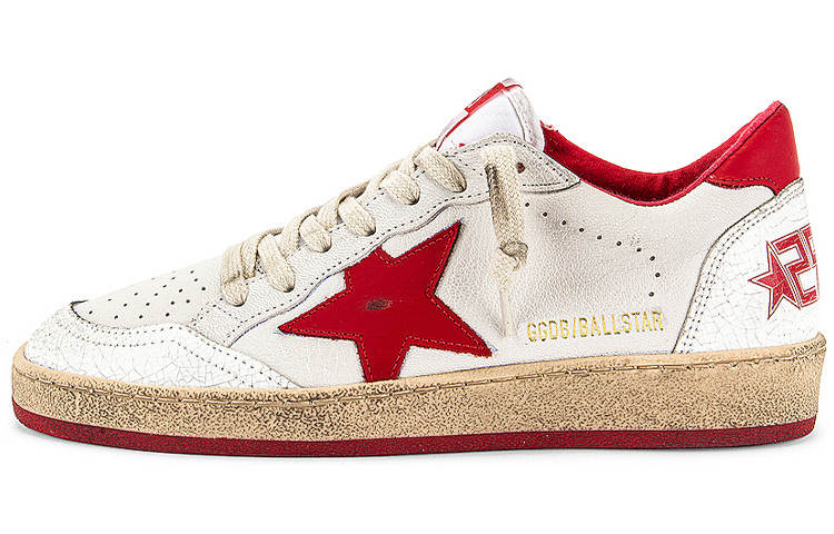 Golden Goose Ball Star Leather Low top Stylish Skateboarding Shoes Women's White Distressed