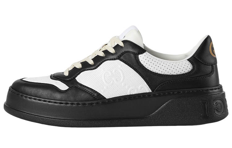 GUCCI GG Embossed Cookie Shoes Leather Embossed Low top Stylish Skateboarding Shoes Men's Black White