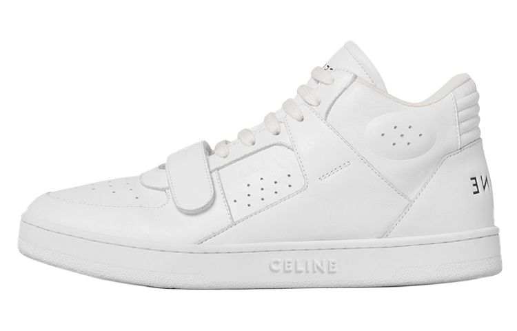 CELINE Cow Leather Mid top Skateboard Shoes Women's Neon White