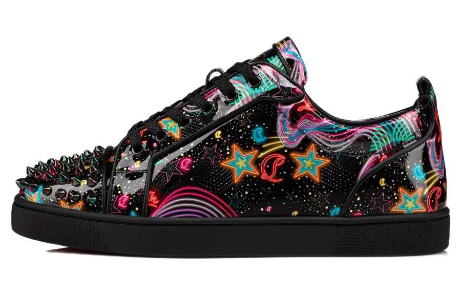 Christian Louboutin CL Louis Junior 1.0 Patent Leather Stylish Skateboarding Shoes Men's Black
