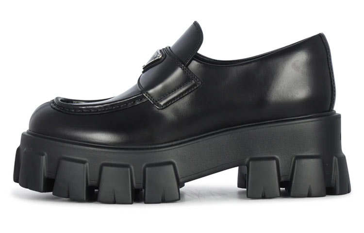 PRADA PRADA Monolith Leather Flat Loafers Women's Black