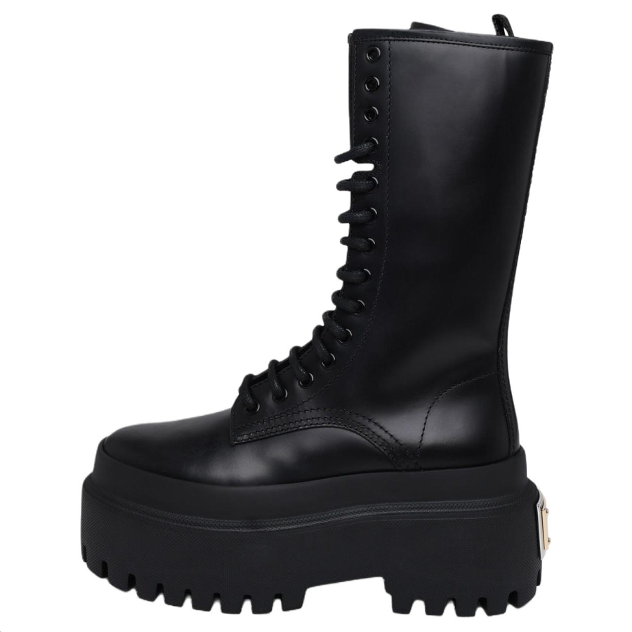 Dolce & Gabbana Anfibio Calfskin Knee high Boots Women's Black