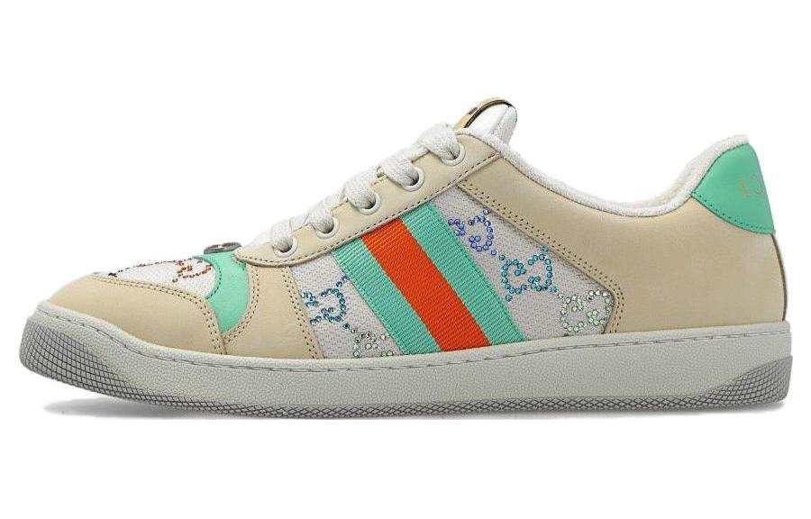 GUCCI Screener Distressed Shoes Low top Stylish Skateboarding Shoes Women's Beige