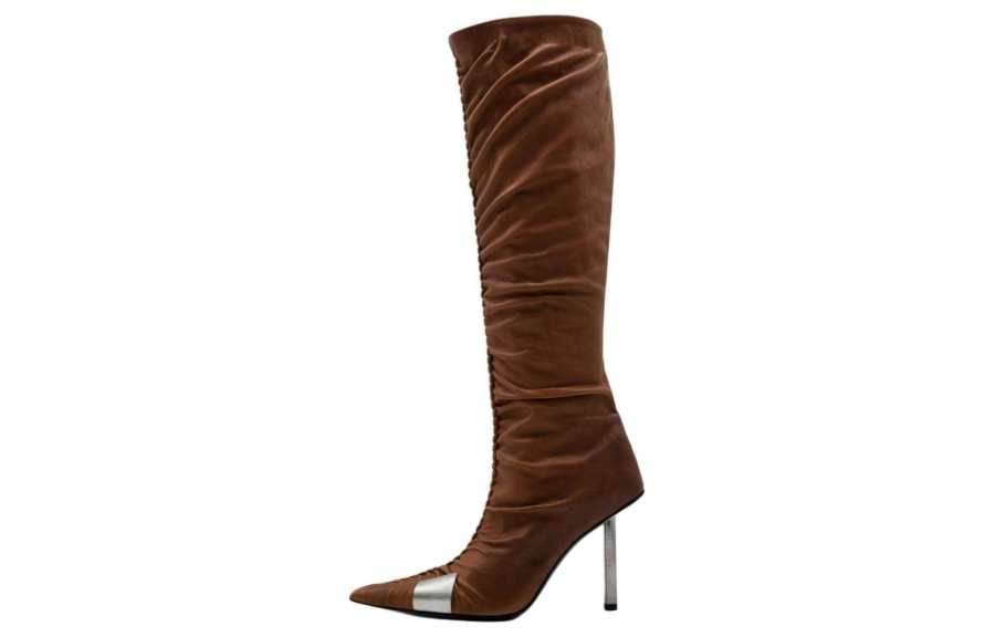 GIA BORGHINI Leather Knee high Boots 10cm Women's Dark Brown