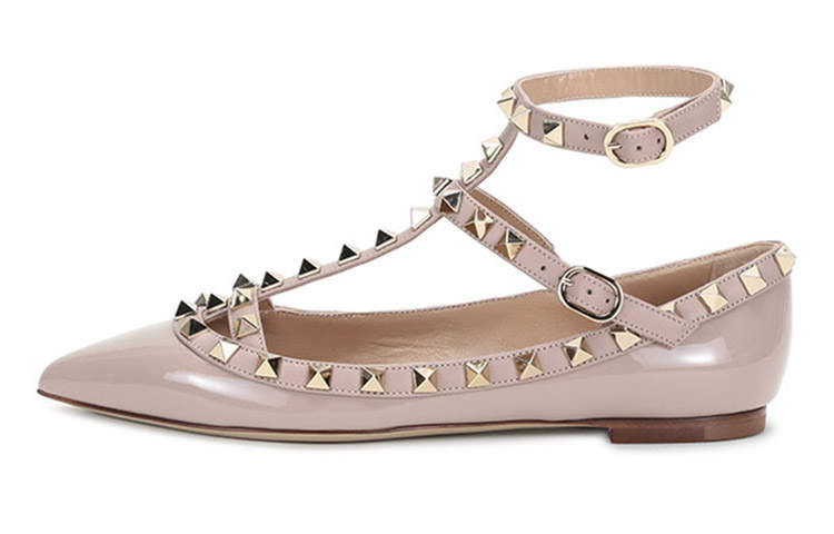Valentino Rockstud GARAVANI Patent Leather Casual Shoes Women's Gray Pink