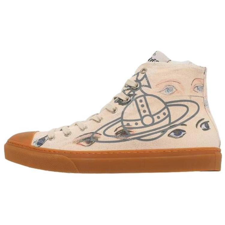 Vivienne Westwood ORB Print High top Canvas Shoes Men's Beige