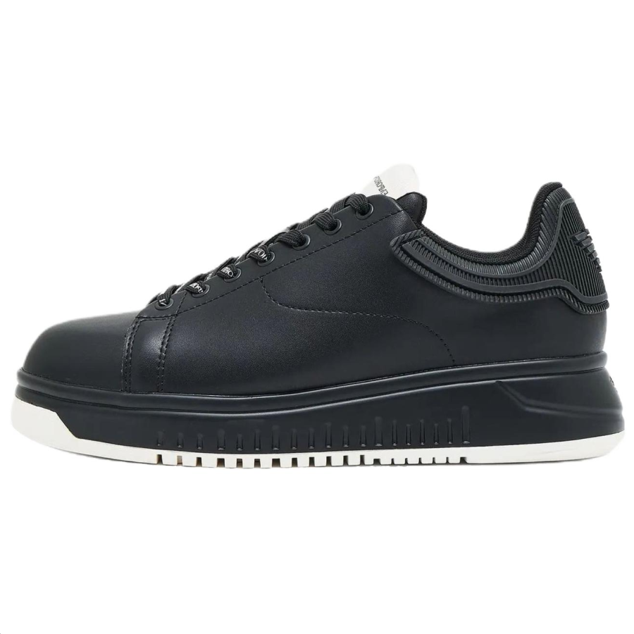 EMPORIO ARMANI Cow Split Leather Low top Skateboard Shoes Men's Black