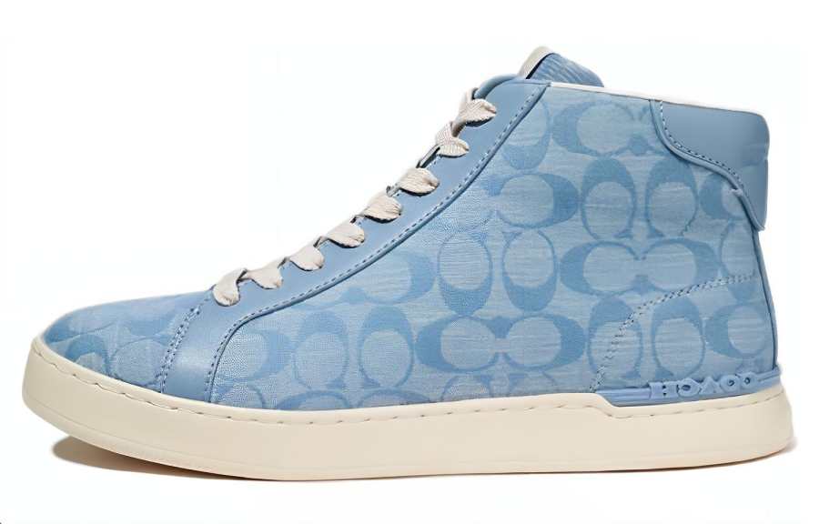 COACH Money Clip Fabric High top Stylish Skateboarding Shoes Men's Light Blue