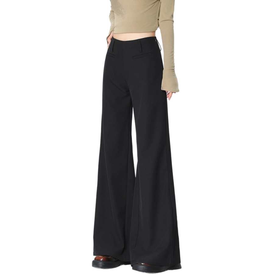 Tonlion Casual Pants Women's Black Thickened And Fleece Lined Wide Leg Pants