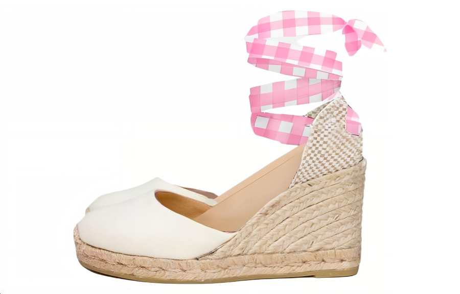 MC2 Saint Barth Pink Plaid Wedge Heel High Heels Women's White