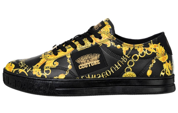 VERSACE JEANS COUTURE Leather Abrasion Resistant Low top Skateboard Shoes Men's Black