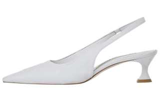 OPENyy Leather Chunky Heel High Heels Women's White