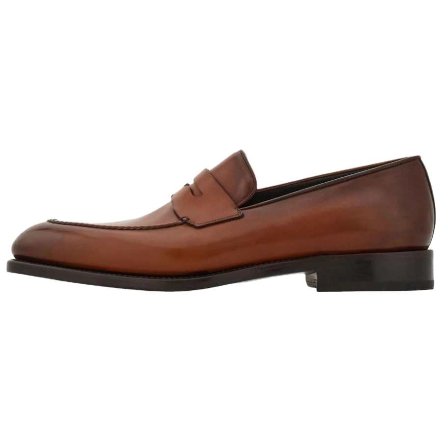FERRAGAMO Tramezza Calfskin Casual Shoes Men's Natural Brown