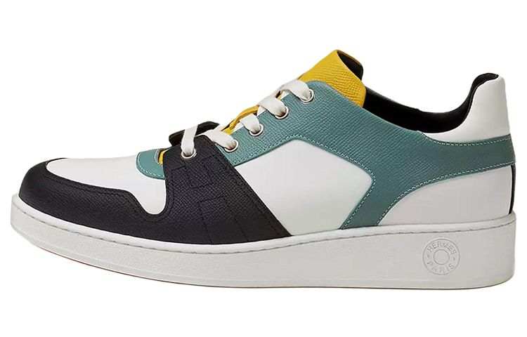 HERMES Free Cow Leather Low top Stylish Skateboarding Shoes Men's White Black Blue
