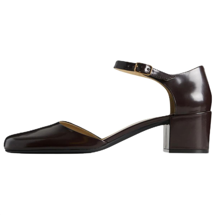 THE ROW Penelope Patent Leather Chunky Heel High Heels Women's Patent Brown