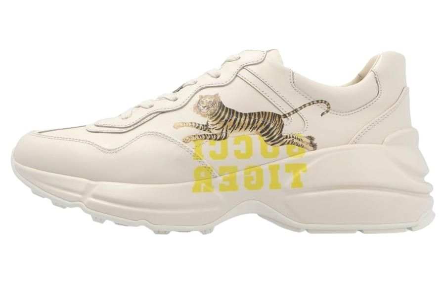 GUCCI Rhyton Tiger Year Collection Leather Low top Chunky Sneakers Women's Ivory White